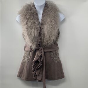 Courage b Women’s Faux Fur Trimmed Vest Brown & Gray Size L